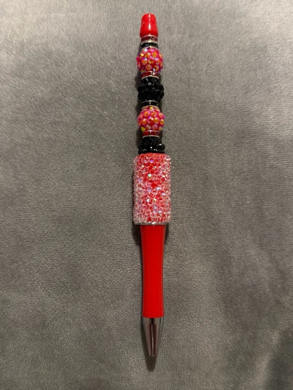 Red Beaded Crystal Accent Pen - Women Accessories